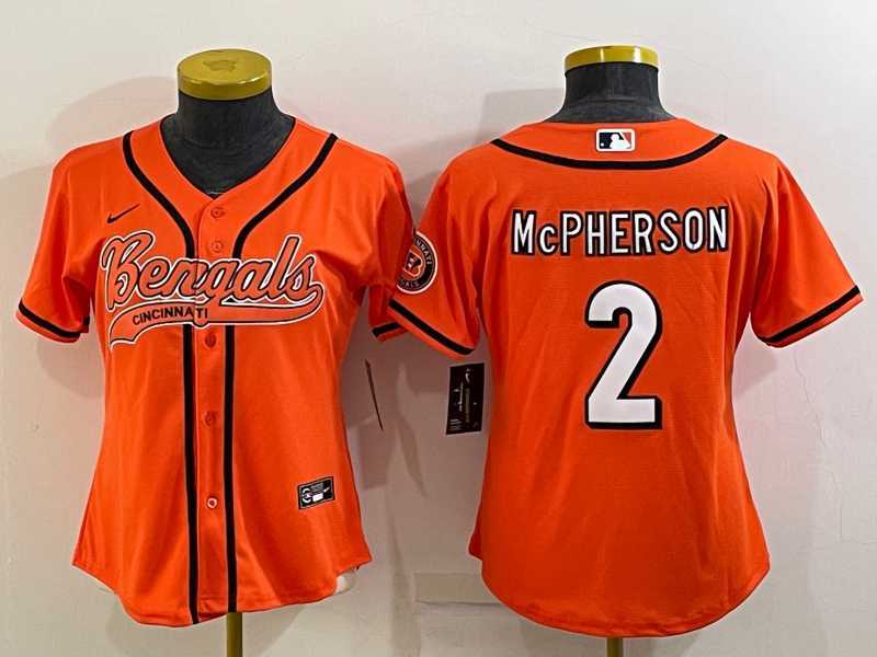 Women%27s Cincinnati Bengals #2 Evan McPherson Orange With Patch Cool Base Stitched Baseball Jersey